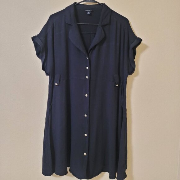 Torrid Dress Womens M/L‎ Black Rayon Slub Button Front Collared Career Office - Picture 1 of 7